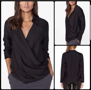 James Perse Satin Black Wrap V-neck Top